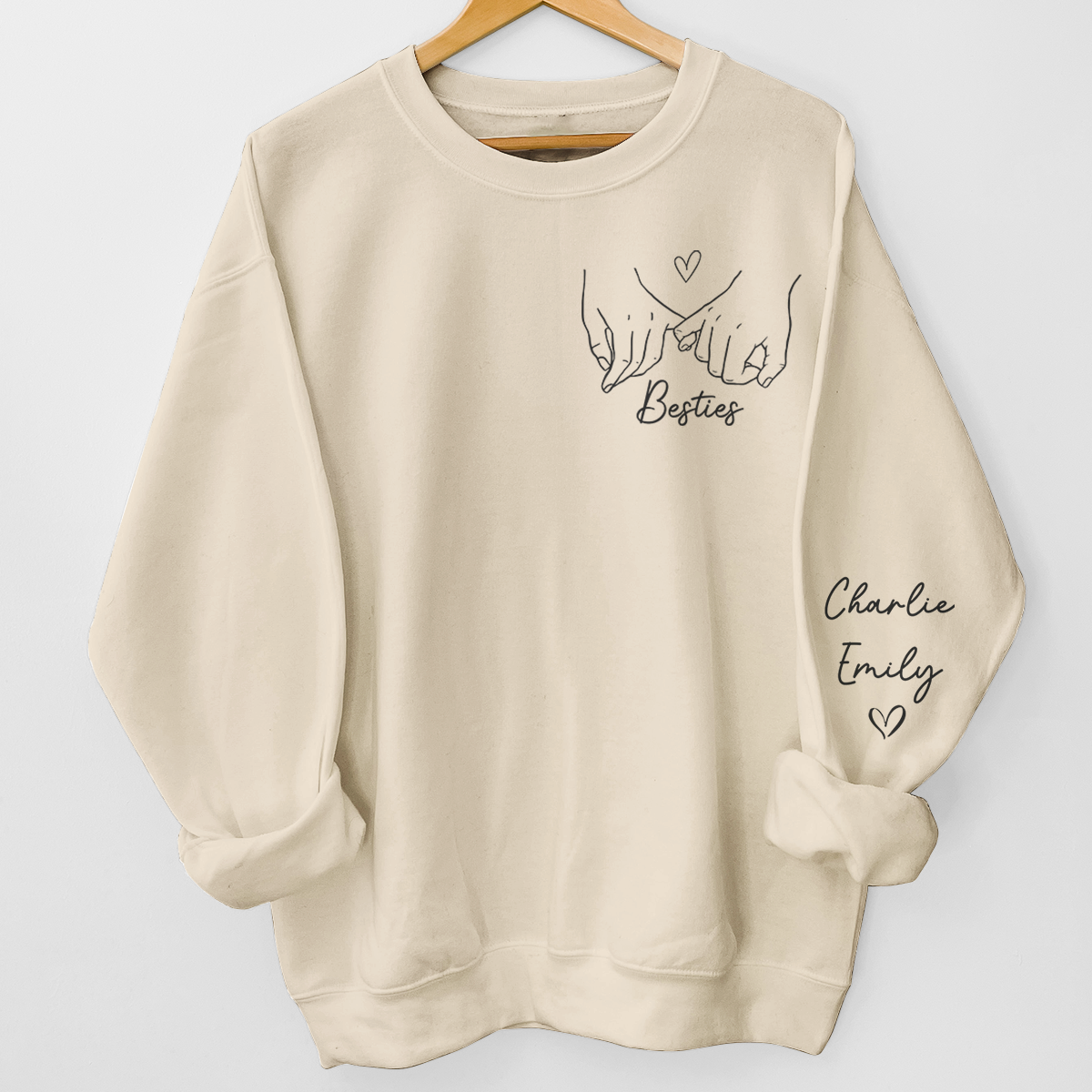 Pinky Promise - Sweat-shirt unisexe personnalisé avec motif sur la manche - Cadeau pour meilleures amies, meilleures amies, sœurs
