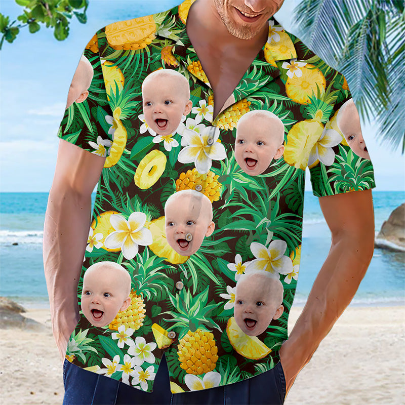 Chemise hawaïenne personnalisée avec photo « Brise d'été » - Chemises personnalisées pour la famille, chemises hawaïennes pour homme, chemise de plage, chemise Aloha pour homme - Cadeau pour les vacances d'été, cadeau pour les membres de la famille