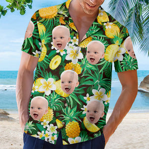 Chemise hawaïenne personnalisée avec photo « Brise d'été » - Chemises personnalisées pour la famille, chemises hawaïennes pour homme, chemise de plage, chemise Aloha pour homme - Cadeau pour les vacances d'été, cadeau pour les membres de la famille