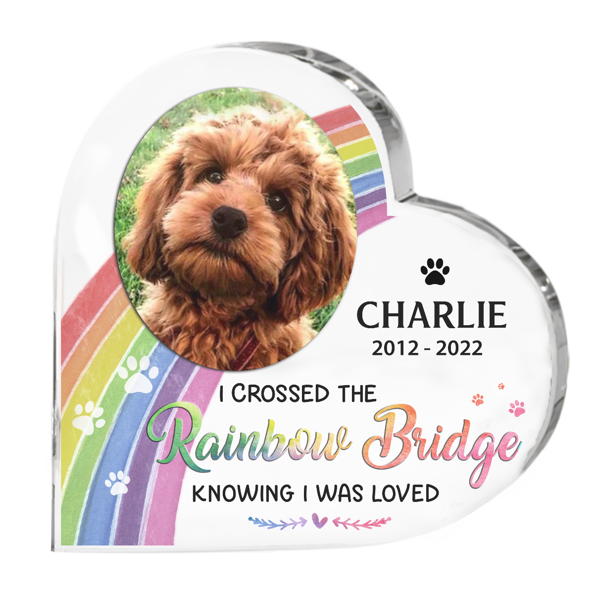 Custom Photo I Crossed The Rainbow Bridge Knowing That I Was Loved - Memorial Personalized Custom Heart Shaped Acrylic Plaque - Sympathy Gift, Gift For Pet Owners, Pet Lovers