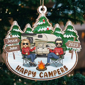 Joyeux campeurs en vacances - Ornement personnalisé pour couple - Bois en forme personnalisée - Cadeau de Noël pour mari et femme, anniversaire, amoureux du camping