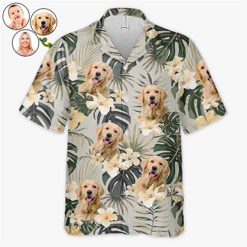 T-shirt hawaïen tropical unisexe personnalisé avec photo « Mélodie de l'été » pour chien et chat - Cadeau idéal pour les vacances d'été, les propriétaires d'animaux et les amoureux des animaux.