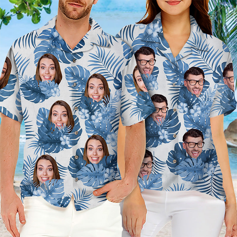 T-shirt hawaïen unisexe personnalisé avec photo « Heure d'été » pour couple - Cadeau idéal pour les vacances d'été, pour mari et femme