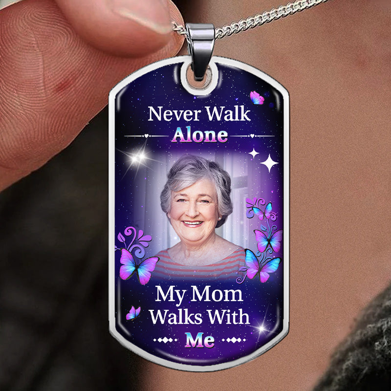 Collier photo personnalisé « Marche avec moi » - Collier personnalisé commémoratif - Cadeau de condoléances, cadeau pour les membres de la famille