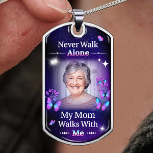 Collier photo personnalisé « Marche avec moi » - Collier personnalisé commémoratif - Cadeau de condoléances, cadeau pour les membres de la famille