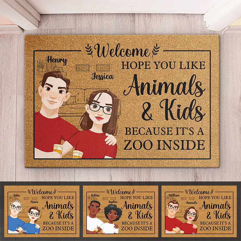 J'espère que vous aimez les animaux et les enfants, car c'est un zoo à l'intérieur - Tapis décoratif personnalisé pour couple - Cadeau pour mari et femme, anniversaire