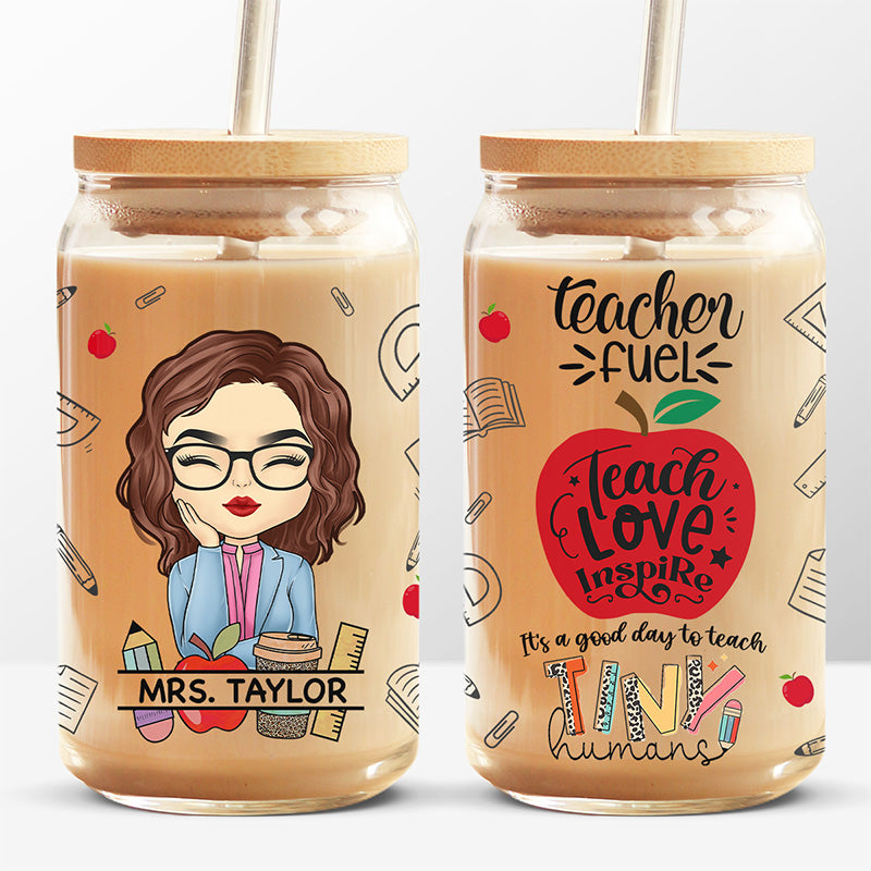 Teach Love Inspire - Tasse en verre personnalisée pour enseignant, tasse à café glacé - Cadeau pour enseignant, rentrée scolaire