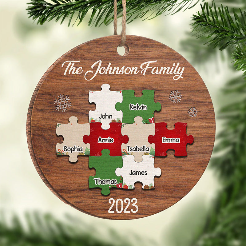 La vie est un puzzle et nous en sommes les pièces - Ornement personnalisé pour la famille - Forme ronde en bois - Cadeau de Noël pour les membres de la famille