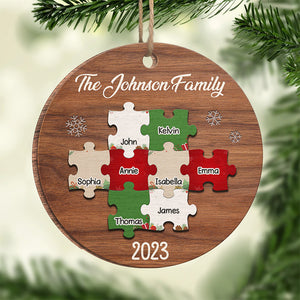 La vie est un puzzle et nous en sommes les pièces - Ornement personnalisé pour la famille - Forme ronde en bois - Cadeau de Noël pour les membres de la famille