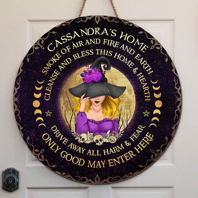 Éloignez tout mal et toute peur ! Panneau rond en bois personnalisé pour décoration d'intérieur, idéal pour les sorcières. Cadeau d'Halloween pour vous-même.