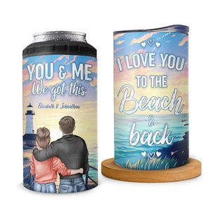 Je t'aime jusqu'à la plage et retour - Gobelet isotherme 4 en 1 personnalisé pour couple - Vacances d'été, cadeau pour mari et femme, anniversaire