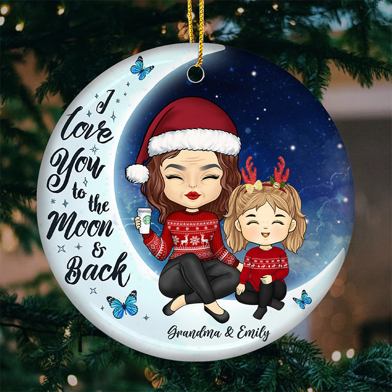 Je t'aime toujours pour toujours - Ornement personnalisé pour la famille - Forme ronde en céramique - Cadeau de Noël pour les membres de la famille