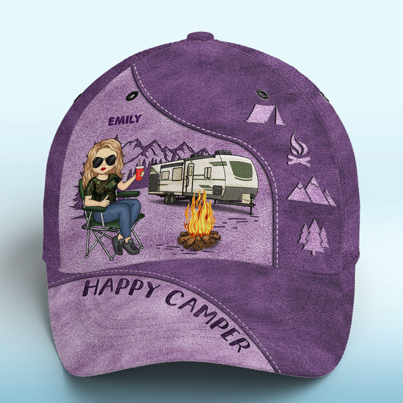 Le camping est ma thérapie ! Casquette de camping personnalisée, imprimé intégral, cadeau pour les amateurs de camping.