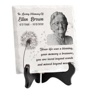 Custom Photo You're Life Was A Blessing - Memorial Personalized Custom Square Shaped Ceramic Plaque With Stand - Sympathy Gift, Gift For Family Members