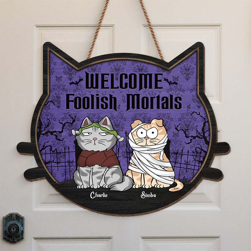 Mignon mais effrayant – Panneau en bois personnalisé en forme de chat – Cadeau d'Halloween pour les propriétaires et les amoureux des animaux