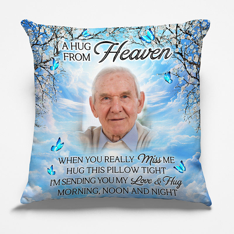 Photo personnalisée « Un câlin du ciel » - Coussin personnalisé commémoratif - Cadeau de condoléances pour les membres de la famille