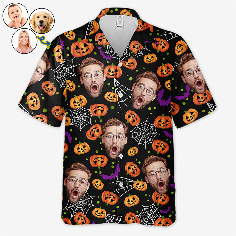 Photo personnalisée « Je crie, tu cries, nous crions tous » - T-shirt hawaïen tropical unisexe personnalisé pour la famille - Cadeau d'Halloween pour les membres de la famille, les propriétaires d'animaux et les amoureux des animaux