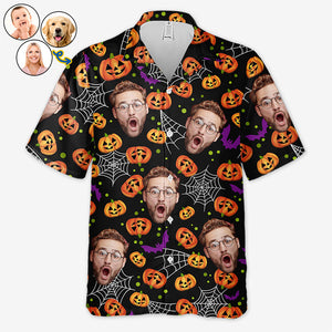 Photo personnalisée « Je crie, tu cries, nous crions tous » - T-shirt hawaïen tropical unisexe personnalisé pour la famille - Cadeau d'Halloween pour les membres de la famille, les propriétaires d'animaux et les amoureux des animaux