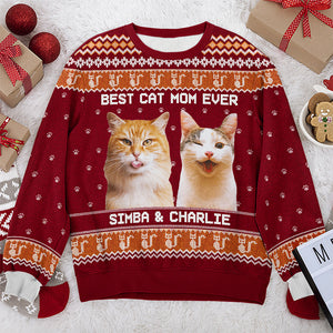 Sweat-shirt personnalisé avec photo « Née pour être une maman chat » - Pull en laine unisexe - Cadeau de Noël pour les propriétaires et les amoureux des animaux