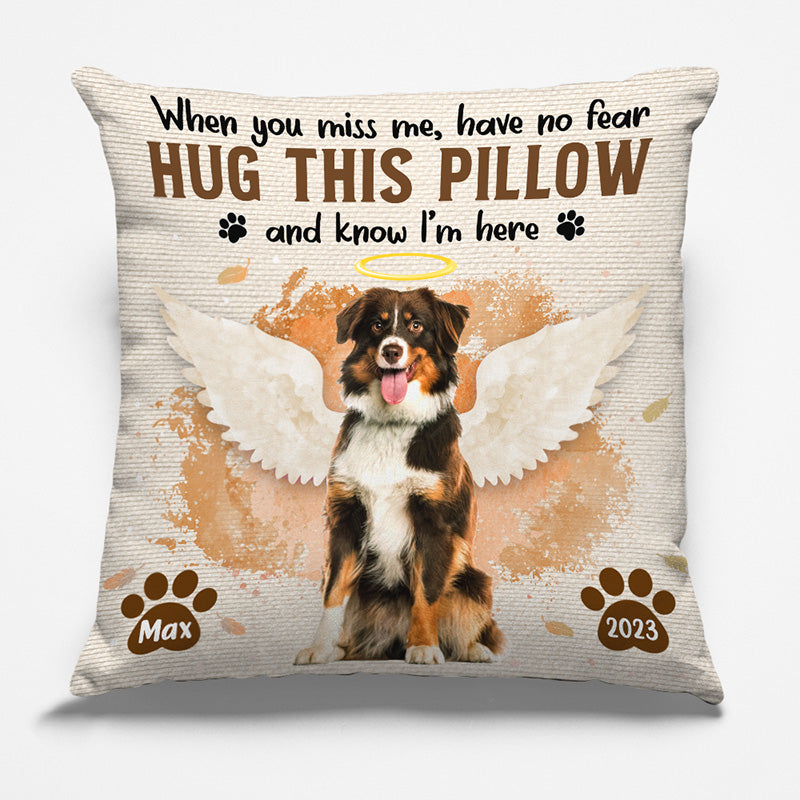 Photo personnalisée « Je suis là dans ton cœur » - Coussin personnalisé commémoratif - Cadeau de condoléances pour les propriétaires d'animaux et les amoureux des animaux