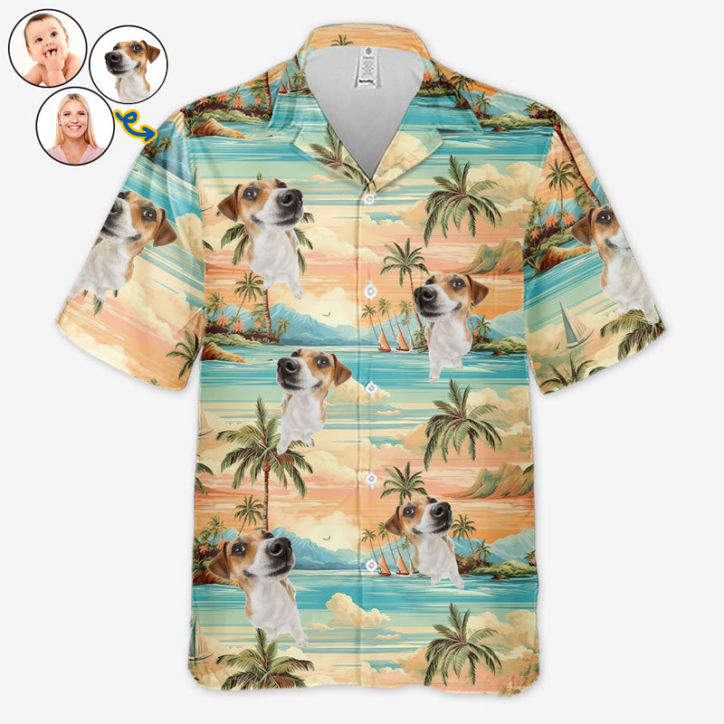T-shirt hawaïen tropical unisexe personnalisé avec photo « Souvenirs éternels » pour chien et chat - Cadeau idéal pour les vacances d'été, les amoureux des animaux et les propriétaires d'animaux.
