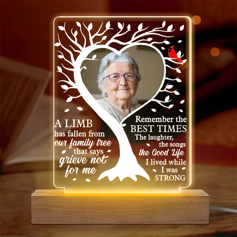 Photo personnalisée : souvenez-vous des meilleurs moments - Lumière LED 3D personnalisée en forme de mémorial - Cadeau de condoléances pour les membres de la famille