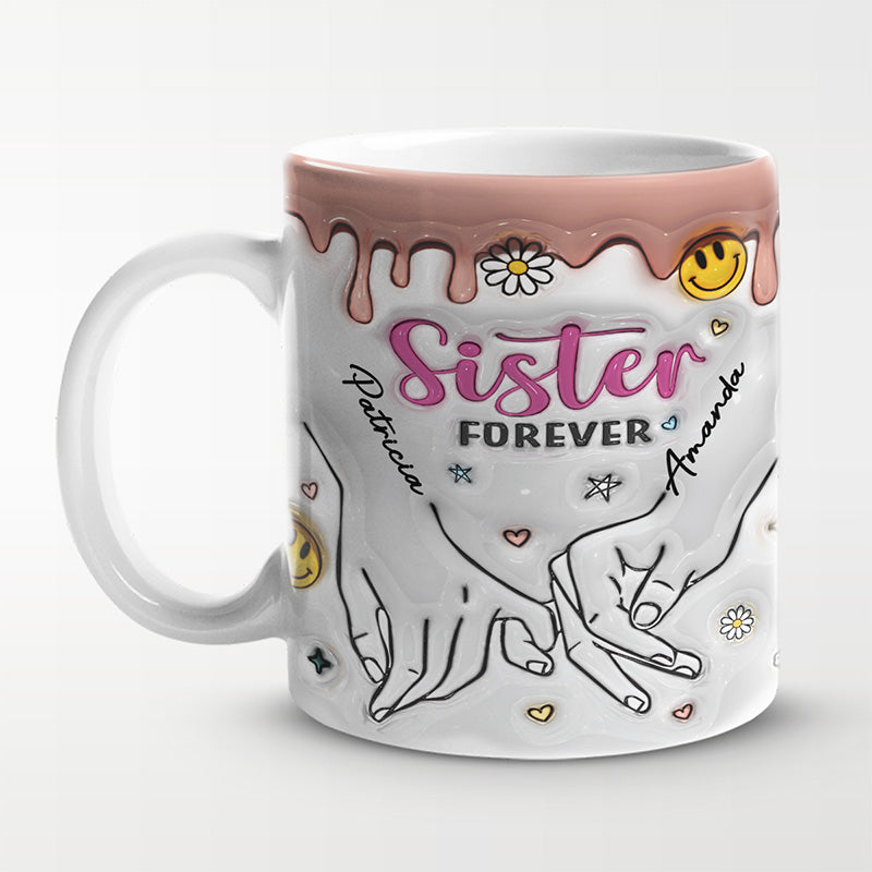 Tasse personnalisée « Sisters By Heart » avec effet gonflable 3D – Cadeau pour meilleures amies, meilleures amies, sœurs, collègues