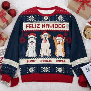 Feliz Navidog - Sweat-shirt personnalisé pour chien - Pull unisexe en laine - Cadeau de Noël pour propriétaires et amoureux des animaux