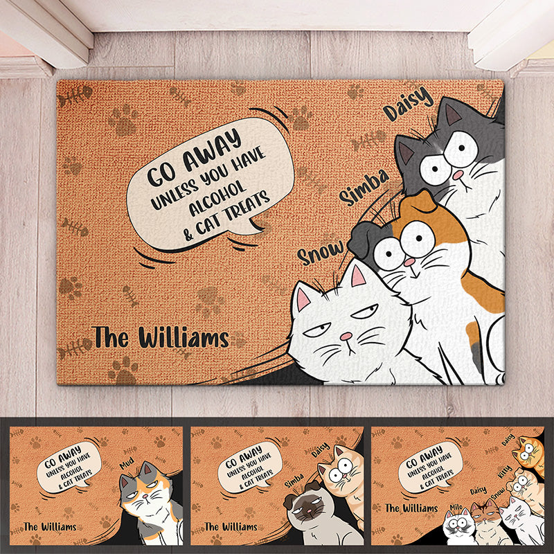 Partez sans avoir de vin et de friandises pour chat ! Tapis décoratif personnalisé pour chat ! Cadeau pour propriétaires et amoureux des animaux.