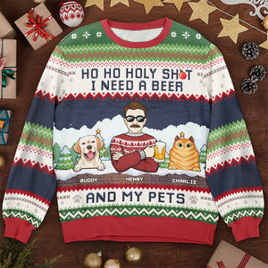 I Need A Beer And My Fur Babies - Dog & Cat Personalized Custom Ugly Sweatshirt - Unisex Wool Jumper - Christmas Gift For Pet Owners, Pet Lovers