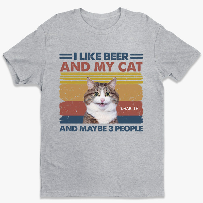 T-shirt, sweat à capuche et sweat-shirt unisexe personnalisé avec photo « J'aime la bière et mes chats » - Vacances d'été, cadeau pour les propriétaires d'animaux et les amoureux des animaux