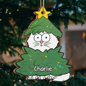 Merci d'avoir ramassé mes crottes - Ornement personnalisé en forme de chat - Bois - Cadeau de Noël pour les propriétaires d'animaux et les amoureux des animaux