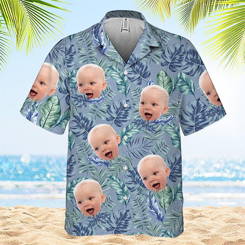 Feuilles tropicales colorées et animaux de compagnie - T-shirt hawaïen unisexe personnalisé avec visage personnalisé - Cadeau de vacances d'été, cadeau pour les membres de la famille