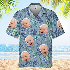 Feuilles tropicales colorées et animaux de compagnie - T-shirt hawaïen unisexe personnalisé avec visage personnalisé - Cadeau de vacances d'été, cadeau pour les membres de la famille