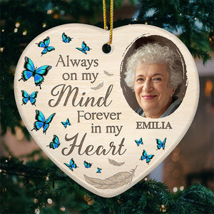 Photo personnalisée en souvenir - Ornement commémoratif personnalisé - En forme de cœur en céramique - Cadeau de Noël, cadeau de condoléances pour les membres de la famille