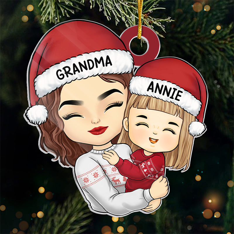 Je vous envoie des câlins de vacances - Ornement personnalisé familial - Forme personnalisée en acrylique - Cadeau de Noël pour maman, grand-mère