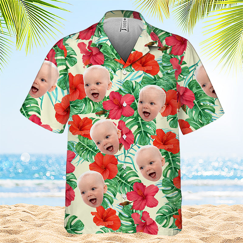 T-shirt hawaïen unisexe personnalisé avec photo et ambiance tropicale estivale - Cadeau idéal pour les vacances d'été et la famille