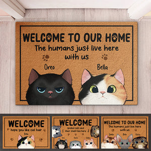 Bienvenue dans notre maison heureuse - Tapis décoratif personnalisé pour chat - Cadeau de pendaison de crémaillère pour les propriétaires d'animaux et les amoureux des animaux