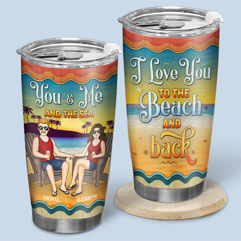 Je t'aime jusqu'à la plage et retour - Verre personnalisé pour couple - Cadeau pour mari et femme, anniversaire