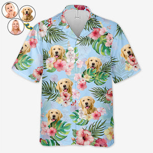 T-shirt hawaïen tropical unisexe personnalisé avec photo « L'été est dans l'air » pour chien et chat - Cadeau de vacances d'été, cadeau pour propriétaires d'animaux et amoureux des animaux