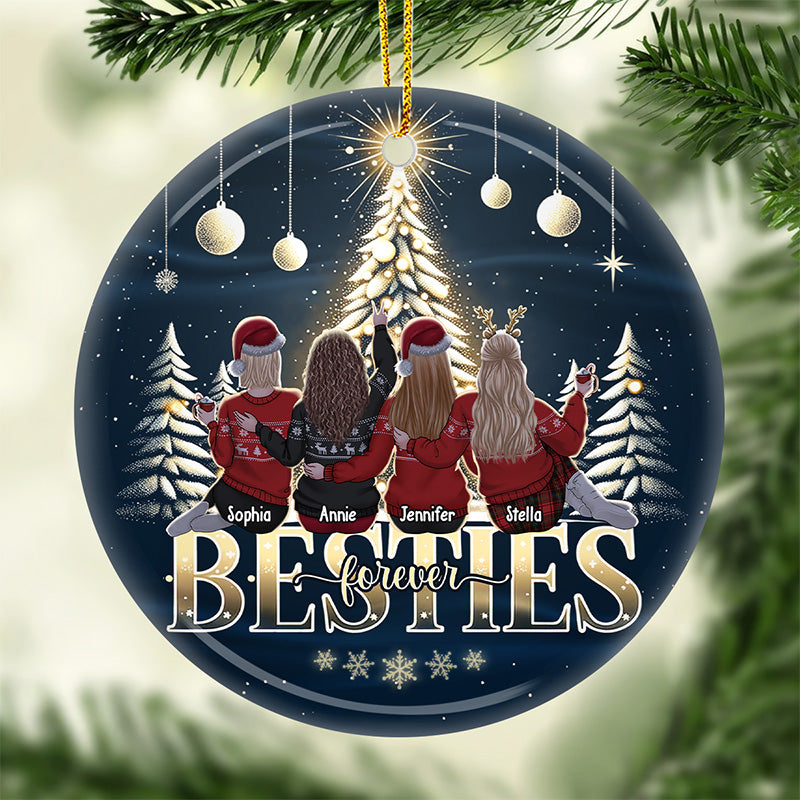 Merry Christmas Bestie Forever - Bestie Personalized Custom Ornament - Ceramic Round Shaped - Christmas Gift For Best Friends, BFF, Sisters