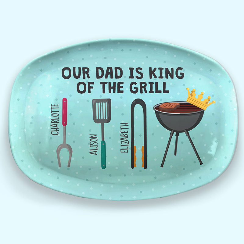 Papa est le roi du barbecue - Plateau personnalisé pour la famille - Cadeau pour la fête des pères et l'anniversaire de papa