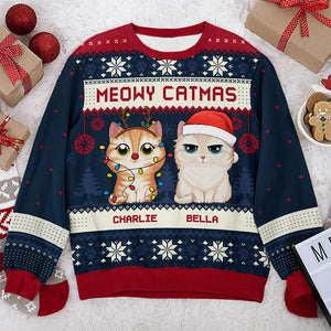 Joyeux Noël à tous ! Sweat-shirt personnalisé avec motif chat, moche et personnalisé, en laine, unisexe, cadeau de Noël pour les propriétaires et les amoureux des animaux.