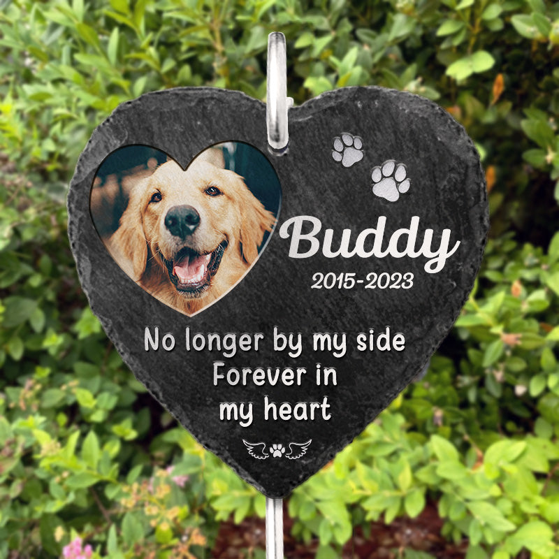 Custom Photo Right Here, Forever In My Heart - Memorial Personalized Memorial Garden Slate & Hook - Sympathy Gift, Gift For Pet Owners, Pet Lovers