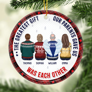 Life's Greatest Gift Is Family - Memorial Personalized Custom Ornament - Ceramic Round Shaped - Christmas Gift, Sympathy Gift For Family Members