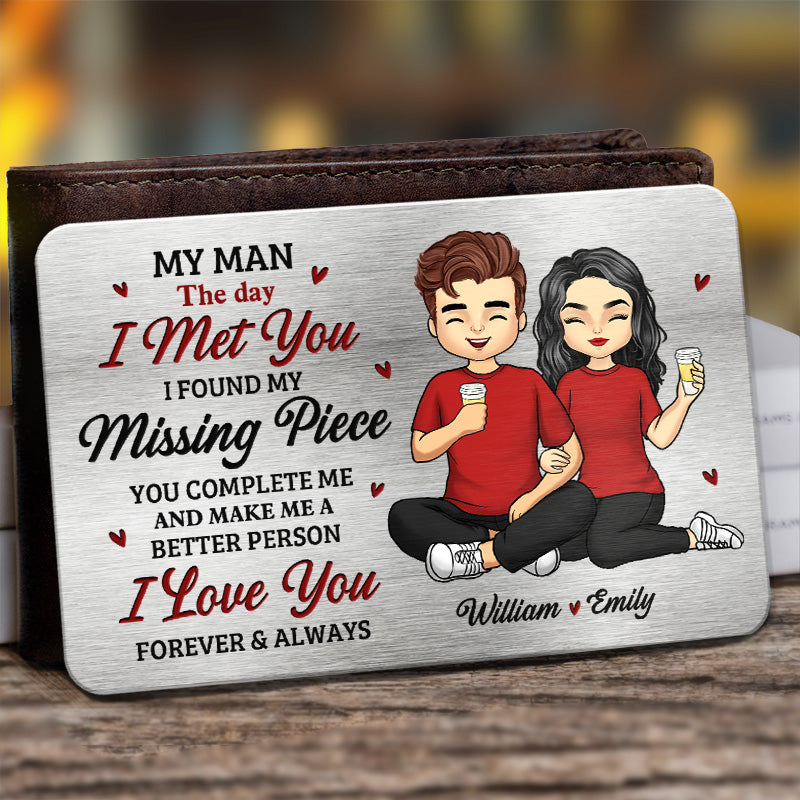 Mon homme, le jour où je t'ai rencontré - Carte portefeuille personnalisée en aluminium pour couple - Cadeau pour mari et femme