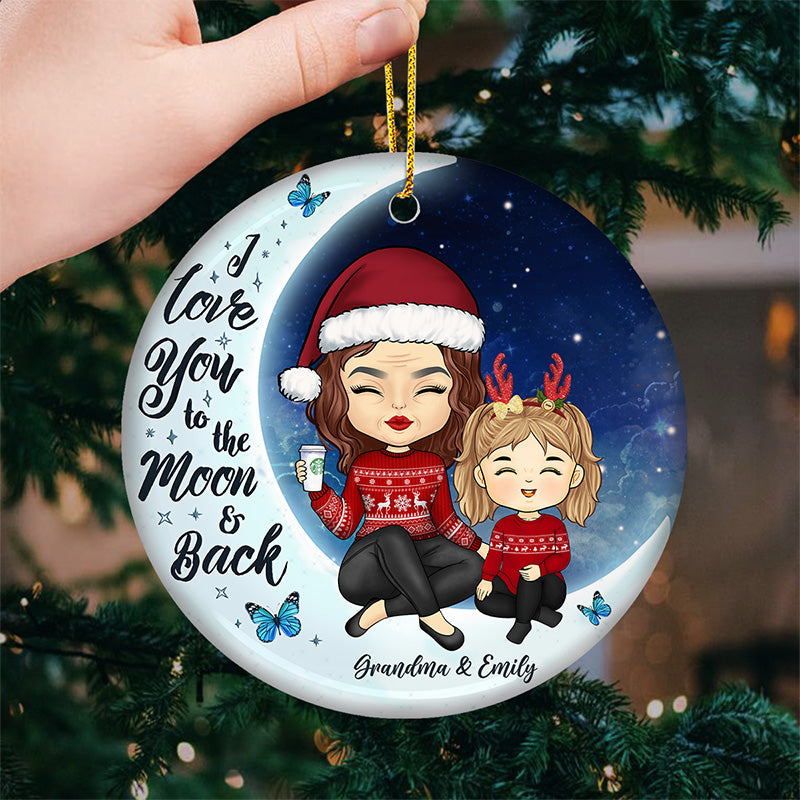 Je t'aime toujours pour toujours - Ornement personnalisé pour la famille - Forme ronde en céramique - Cadeau de Noël pour les membres de la famille
