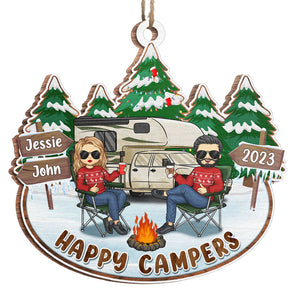 Joyeux campeurs en vacances - Ornement personnalisé pour couple - Bois en forme personnalisée - Cadeau de Noël pour mari et femme, anniversaire, amoureux du camping