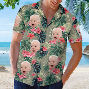 T-shirt hawaïen unisexe personnalisé avec photo de fleurs et feuilles tropicales colorées - Cadeau idéal pour les vacances d'été et la famille