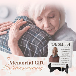 Photo personnalisée et même si je ne peux pas te voir, tu es toujours à mes côtés - Plaque commémorative personnalisée en céramique de forme carrée avec support - Cadeau commémoratif, cadeau de condoléances